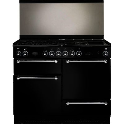 Rangemaster 110cm Dual Fuel with FSD Hob 73160 Range Cooker in Black with Chrome trim and Solid doors Rangemaster 110cm Dual Fuel with FSD Hob 73160 Range Cooker in Black with Chrome trim and Solid doors